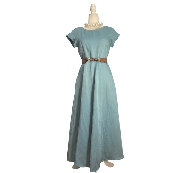 Maxmara Weekend NWT Ghiglia A-line Midi Dress Brushed Satin Linen Water Blue - Picture 12 of 16